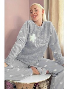 Pijamaevi Dámska súprava plyšového pyžama so vzorom šedej Hello Winter