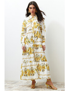 Trendyol Yellow Floral Woven Shirt Linen Look Dress