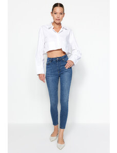 Trendyol Collection Modré úzke džínsy s vysokým pásom