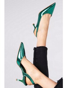 Mio Gusto Dámske topánky na podpätku so vzorom hadej kože v kovovej zelenej farbe
