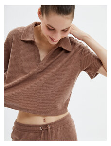 Koton Krátke pyžamové pyžamové tričko s krátkym rukávom s textúrou