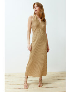 Trendyol Camel Midi Knitwear Glittery Yarn Dress