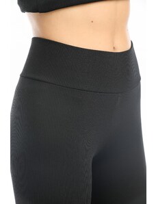 Domoda Čierne, rebrované, elastické úpletové pančuchové nohavice s vysokým pásom