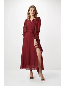 Gusto Zabalené organzové šaty - klaretová červená