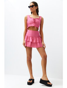 Trendyol Fuchsia Woven Frilly Blouse Skirt Set