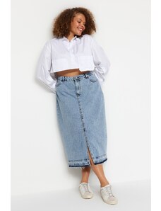Trendyol Curve Modrá predná štrbinová džínsová sukňa