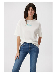 Mavi Biele tričko s logom Oversize / široký strih -70057