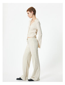 Koton Nohavice so širokými nohavicami so zaväzovaním v páse elastické, pohodlné, bavlnené so štruktúrou