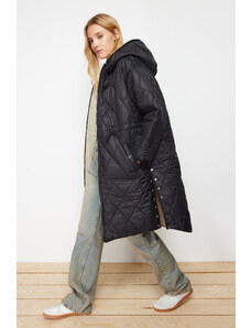 Trendyol Black-Stone Oversize Hooded Coat