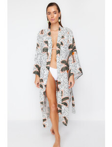 Trendyol Collection Tropické vzorované pásové maxi tkané kimono a kaftan 100% bavlna