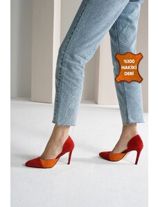 Mio Gusto Brien Genuine Suede Red Orange Dvojfarebné dámske ihlové topánky