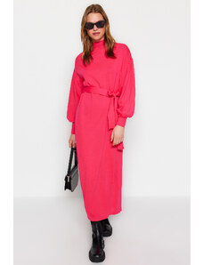 Trendyol Modest Ružové rolákové šaty s opaskom
