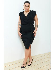 Trendyol Curve Midi pletená sukňa s čiernym gombíkom