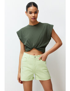 Trendyol Water Green Folded High Waist Denim Shorts