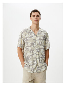 Koton Camouflage Printed Shirt Short Sleeve Turndown Collar Viscose Fabric