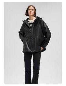 Mavi Čierna bunda z umelej kože s kapucňou Oversize / široký strih-900