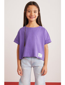 GRIMELANGE Dievčenské tričko Verena Ornamental Label zo 100 % bavlny s dvojitým rukávom