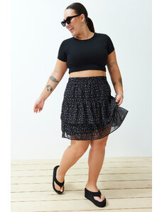 Trendyol Curve Čierna kvetinová sukňa Mini tkaná sukňa