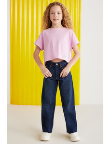 GRIMELANGE Dievčenské ružové tričko Verena zo 100 % bavlny s dvojitým rukávom a ozdobným štítkom