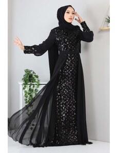 Modamihram Flitrované šifónové večerné šaty čierne