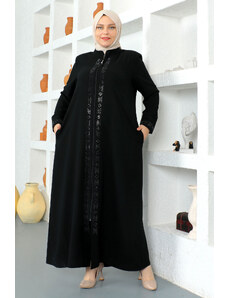 Tesettür Dünyası Flitrový vyšívaný hidžáb Ferace Tsd230330 čierny