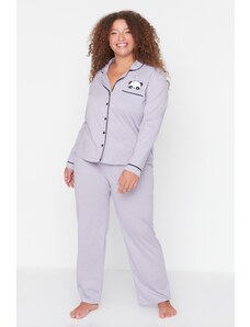 Trendyol Curve Pletená pyžamová súprava s fialovou potlačou