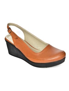 Fox Shoes S908057203 Camel Genuine Leather Wedge Heel Women's Shoe