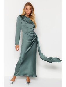 Trendyol Modest Khaki šál detailné saténové večerné šaty