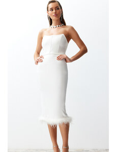Trendyol Collection Svadobný biely lemovaný korzet Detailné prelamované svadobné/svadobné štýlové večerné šaty