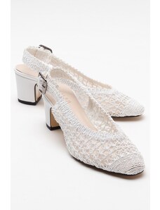LuviShoes LOPA biele pletené dámske topánky na podpätku