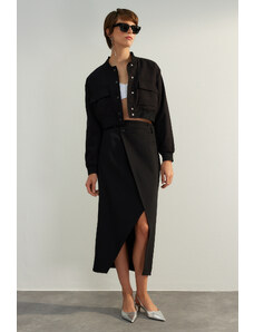 Trendyol Collection Čierna limitovaná edícia vysokokvalitná polyviskónová tkanina Midi tkaná sukňa