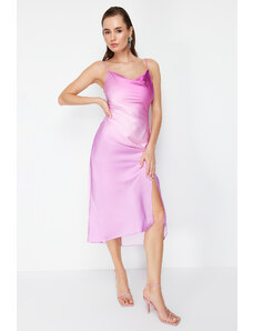 Trendyol Collection Ružovo-viacfarebné večerné šaty s prechodovým vzorom podšité saténovou podšívkou Večerné šaty