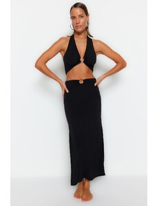 Trendyol Collection Čierna vypasovaná pletená sukňová súprava s blúzkou s príslušenstvom
