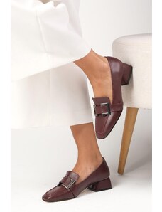 Mio Gusto Dámske krátke topánky na podpätku s tupou špičkou Betty Burgundy Color