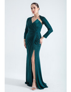 Lafaba Women's Emerald Green Underwire Corset Silvery Long Evening Dress