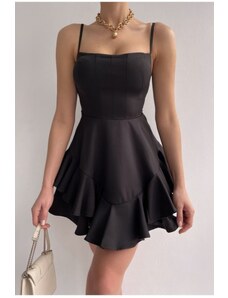bayansepeti Detail podlahy sukne s nastaviteľným tenkým popruhom Čierne šaty Čierne zásnubné šaty 102
