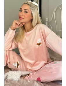 Pijamaevi Exkluzívna zamatová súprava dámskeho pyžama so vzorom púdrového králika