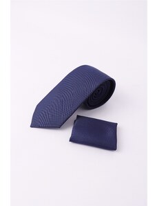 Tudors Obyčajná pánska indigová kravata s vreckovkou