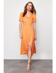 Trendyol Orange Midi Woven Patterned Shirt Woven Dress