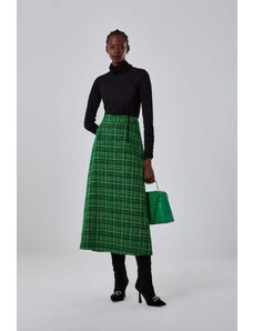 Mizalle Zelená sukňa s tvídovou textúrou