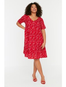 Trendyol Curve Červené tkané šaty s kvetinovým vzorom