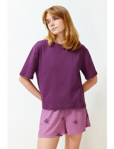 Trendyol Damson Cotton Star Pattern Knitted Pajamas Set