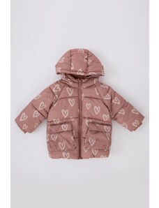 DeFacto Vodoodpudivý kabátik s kapucňou a kapucňou so srdiečkovým vzorom pre dievčatko