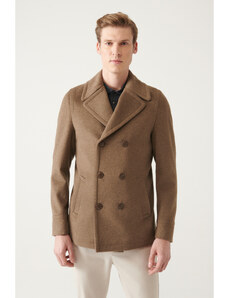 Avva Pánsky norkový dvojradový golier vlna pečiatka Comfort Fit kabát s uvoľneným strihom A22y6101