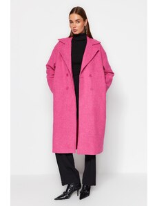 Trendyol Collection Fuchsiový oversize široký strih dlhý vlnený kabát