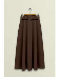 MODAQU Elastická sukňa s prackou v páse – hnedá
