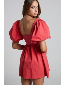 Madmext Red Heart Collar Balloon Sleeve Women's Dress