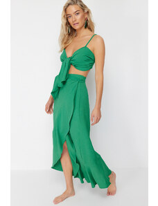 Trendyol Collection Zelená tkaná súprava sukne s rozparkom