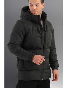 D1fference Pánska čierna zimná nepremokavá nafukovacia športová bunda s hrubou podšívkou s kapucňou