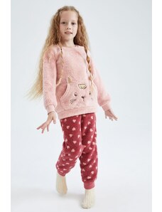 DeFacto Dievčenská vzorovaná súprava plyšového pyžama s dlhým rukávom